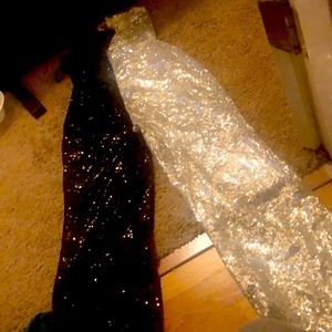 Half and half silver and black strap long legged jump suit !